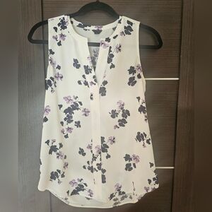 ANN TAYLOR, Floral Sleeveless Blouse - White and Purple, Size XS